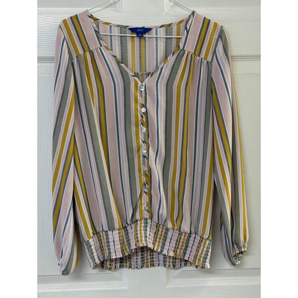 Apt. 9 Pastel Stripe Smocked Hem Blouse | Size M